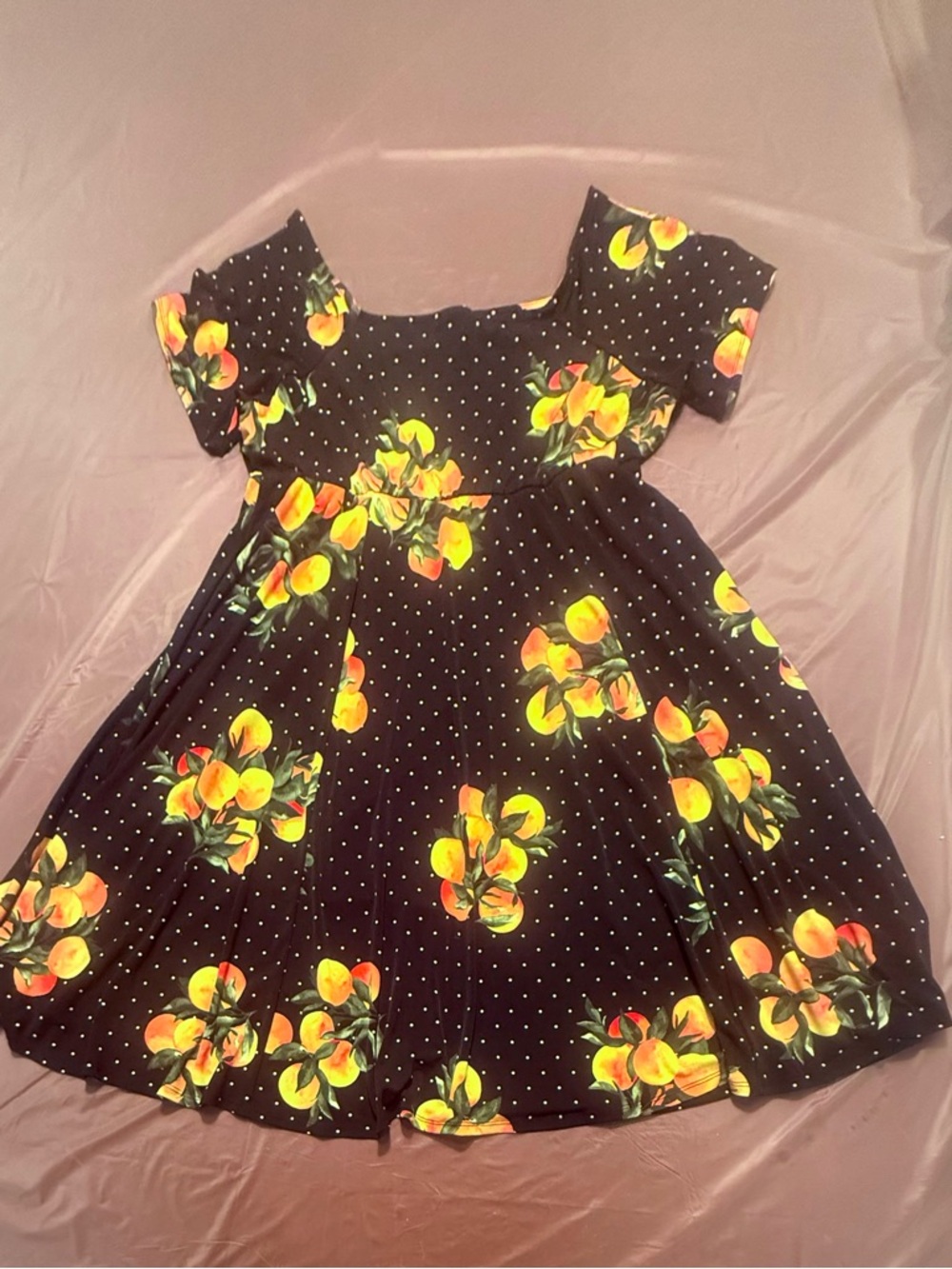 torrid Black Mini Dress with Yellow-Orange Fruit Print 2X - Picture 3 of 11